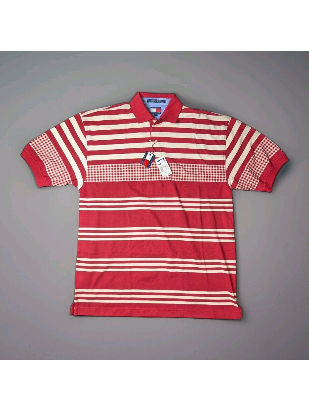 Tommy Hilfiger Vintage Polo Red Cream Stripe Check Large NWT